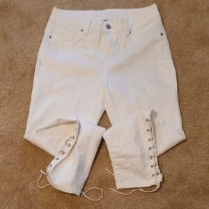 Women's White Lace-Up Jeans